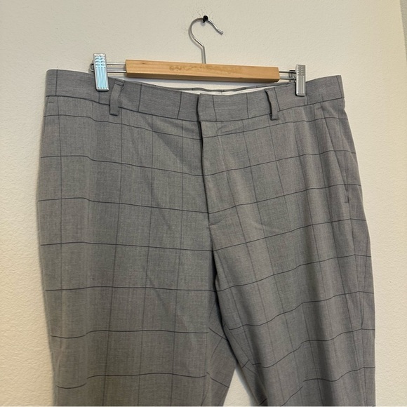 H&M Gray Windowpane Classic Casual Pants Size 36 Regular Men’s Slim Straight - Picture 2 of 7